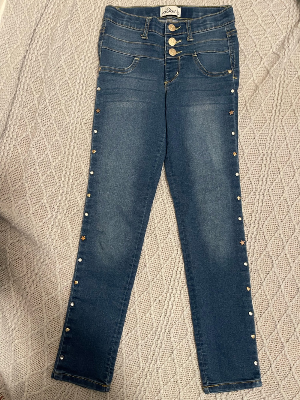 Jordache Blue Skinny Jeans with Gold Star & Stud Trim